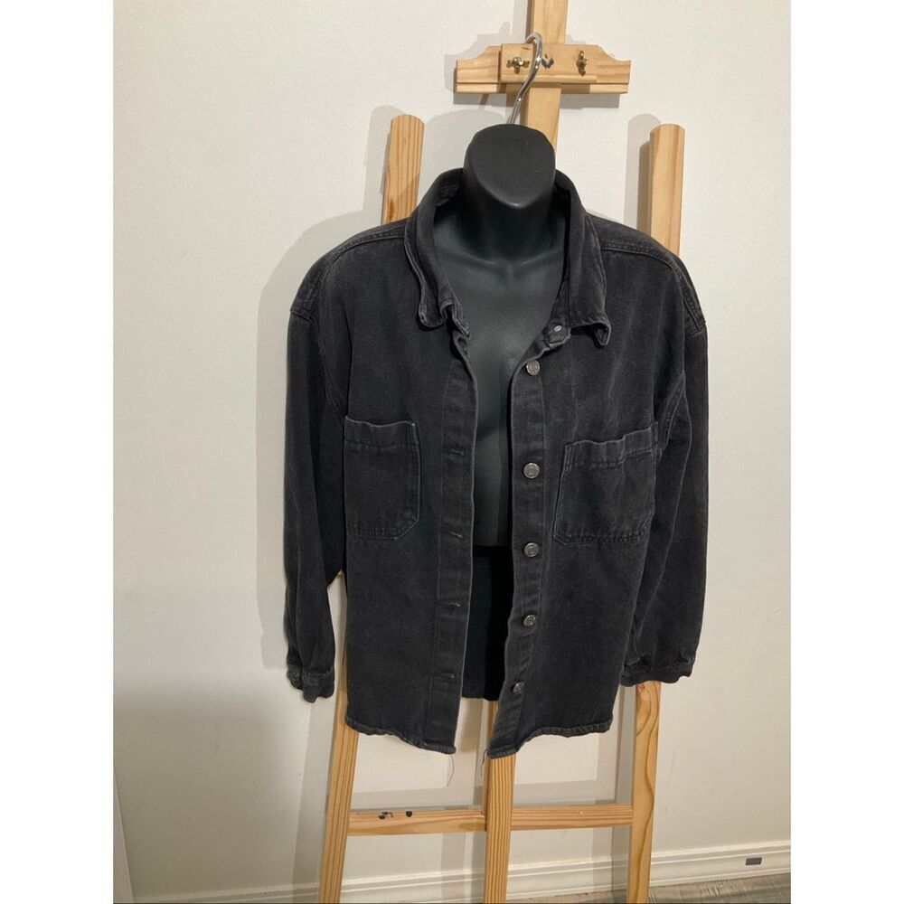 Cisono black wash denim button down jacket size large